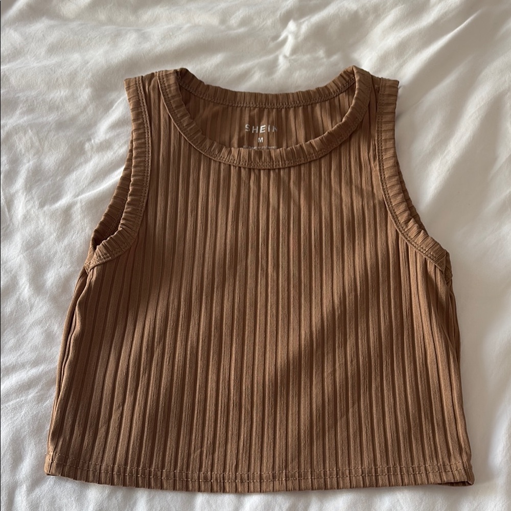 SHEIN Tan Ribbed Sleeveless Top
